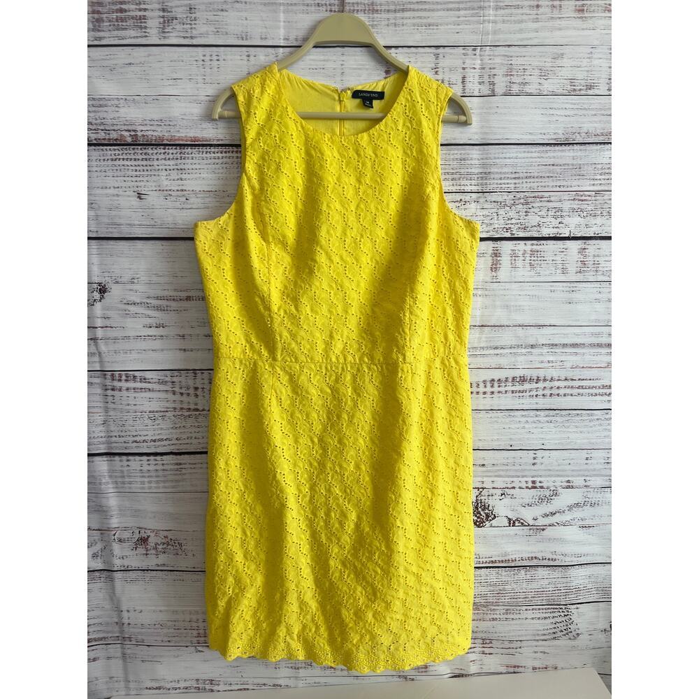 LAND'S END YELLOW EYELET SLEEVELESS SHEATH DRESS SIZE DRESS 14